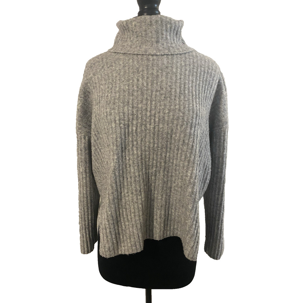 H&M Womens Turtleneck Sweater Size Medium Oversized Grey Wool Blend Cottage Core
